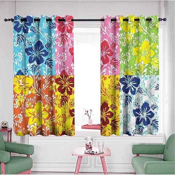 Mannwarehouse Hawaiian Blackout Curtains Colorful Hibiscus