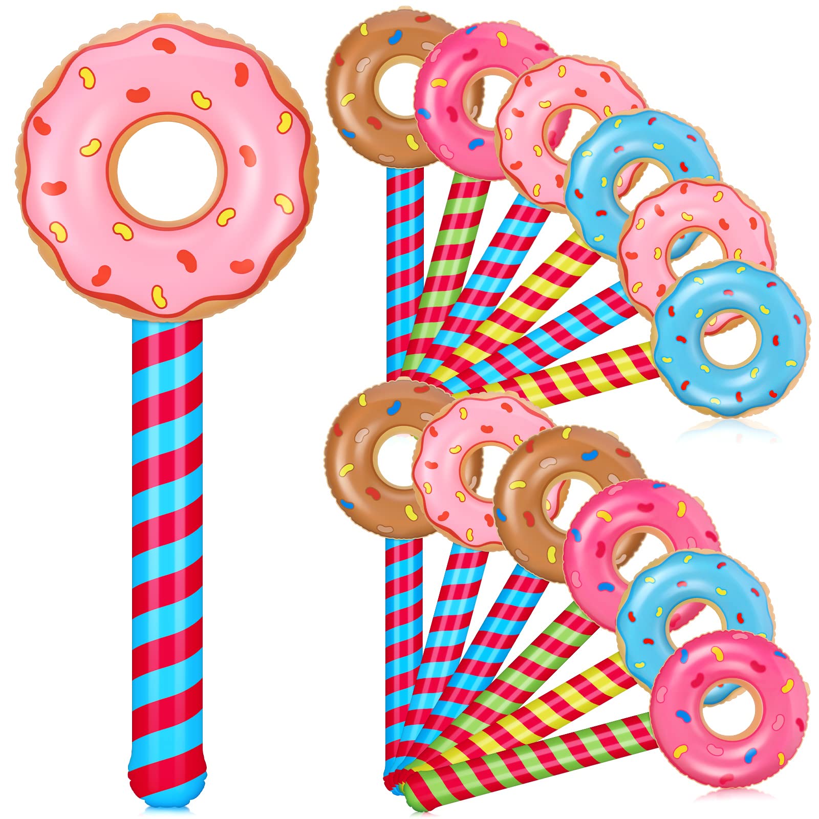 Photo 1 of Meooeck 12 Pcs Inflatable Lollipop Assorted Inflatable Suckers Birthday Party Decoration Candy Balloons Props Favors for Swimming Pool, 4 Styles
