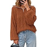 BTFBM Sweaters for Women Fall Fashion 2025 Loose Quarter Zip Pullover Collared Long Sleeve Cable Knit Winter Clothes