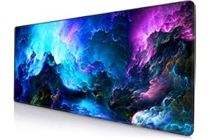 SANWUMIAN Gaming Mouse Pad, Large Non-Slip Rubber Base Mousepad, Keyboard Mouse Mat, Desk Pad with Stitched Edges, 31.5x11.8inch, Dazzling Galaxy