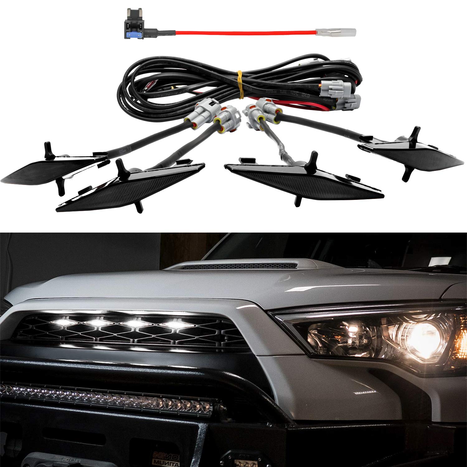 Photo 1 of Seven Sparta 4 PCS Grill Led Lights Compatible with Toyota 4Runner 2014-2024 TRD Pro Grille and 2014-2019 SR5, Premium, Limited, TRD Off-Road, Fuse and Instruction Included (Smoke Shell/White Light)