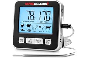 Alpha Grillers Food & Meat Thermometer for Oven w/Temperature Probe, Leave in Digital Oven Thermometer for Cooking in The Kitchen & Grilling with 7 Preset Temperatures & Timer