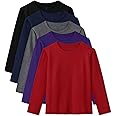 HoeVou 5 Pack Girls Long Sleeve Shirts Cotton T-Shirts Long-Sleeve Tagless Layering Tees for Youth Teen Girls 5-18 Years