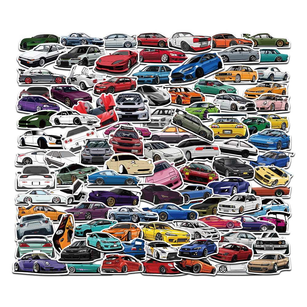 Photo 1 of 100pcs JDM Racing Car Stickers - Waterproof VSCO Vinyl Stickers for Kids, Laptops, Hydro Flask, Water Bottles, Kids Helmets, Computers