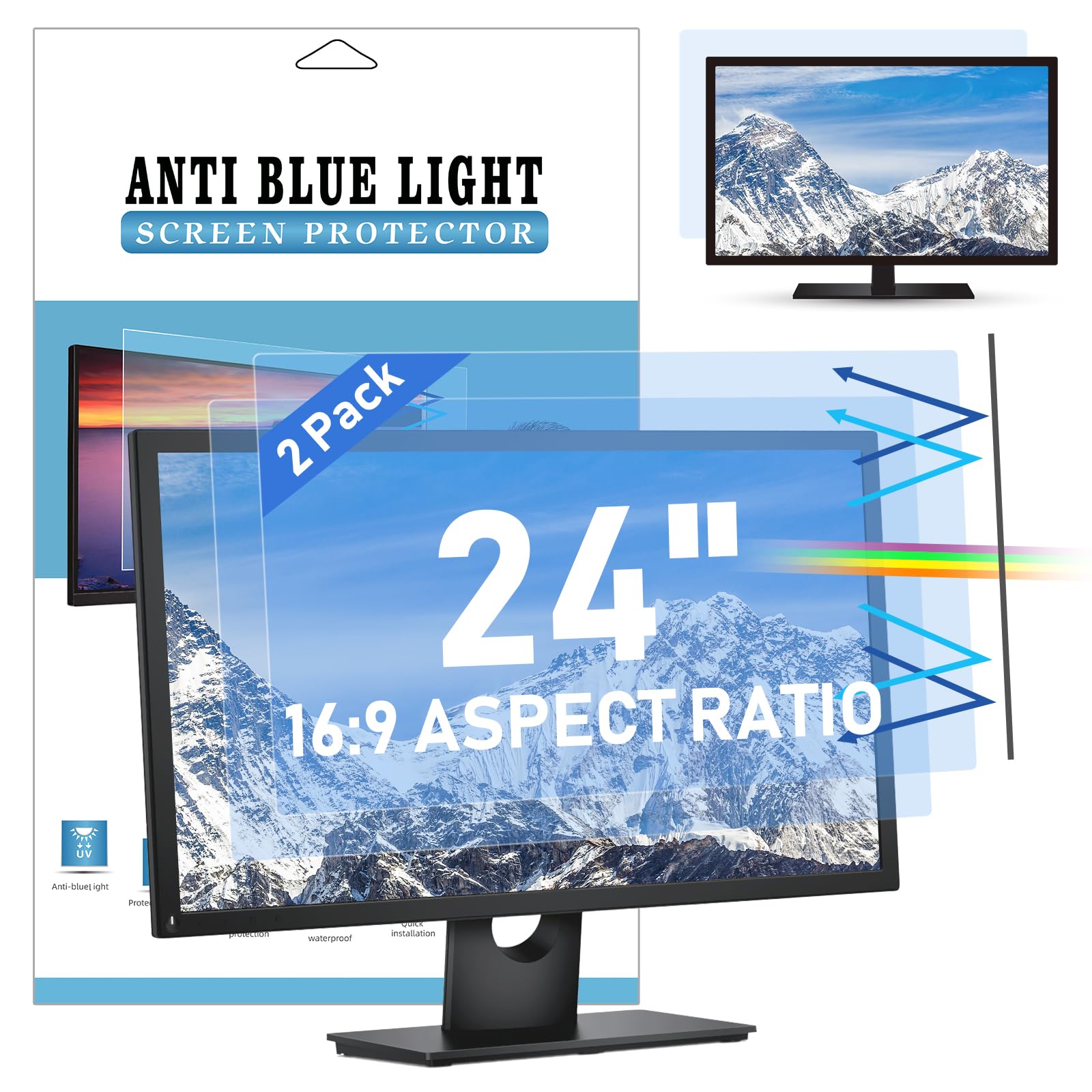 LAMA 2 PACK 24 Inch Blue Light Blocking Screen Protector, 24" Computer Monitor Screen Filter (WxH: 20.9"*11.73"), Anti Blue Light/Anti Glare/Anti-UV/Eye Protection/Reduce Eye Strain(24" 16:9) — image 1