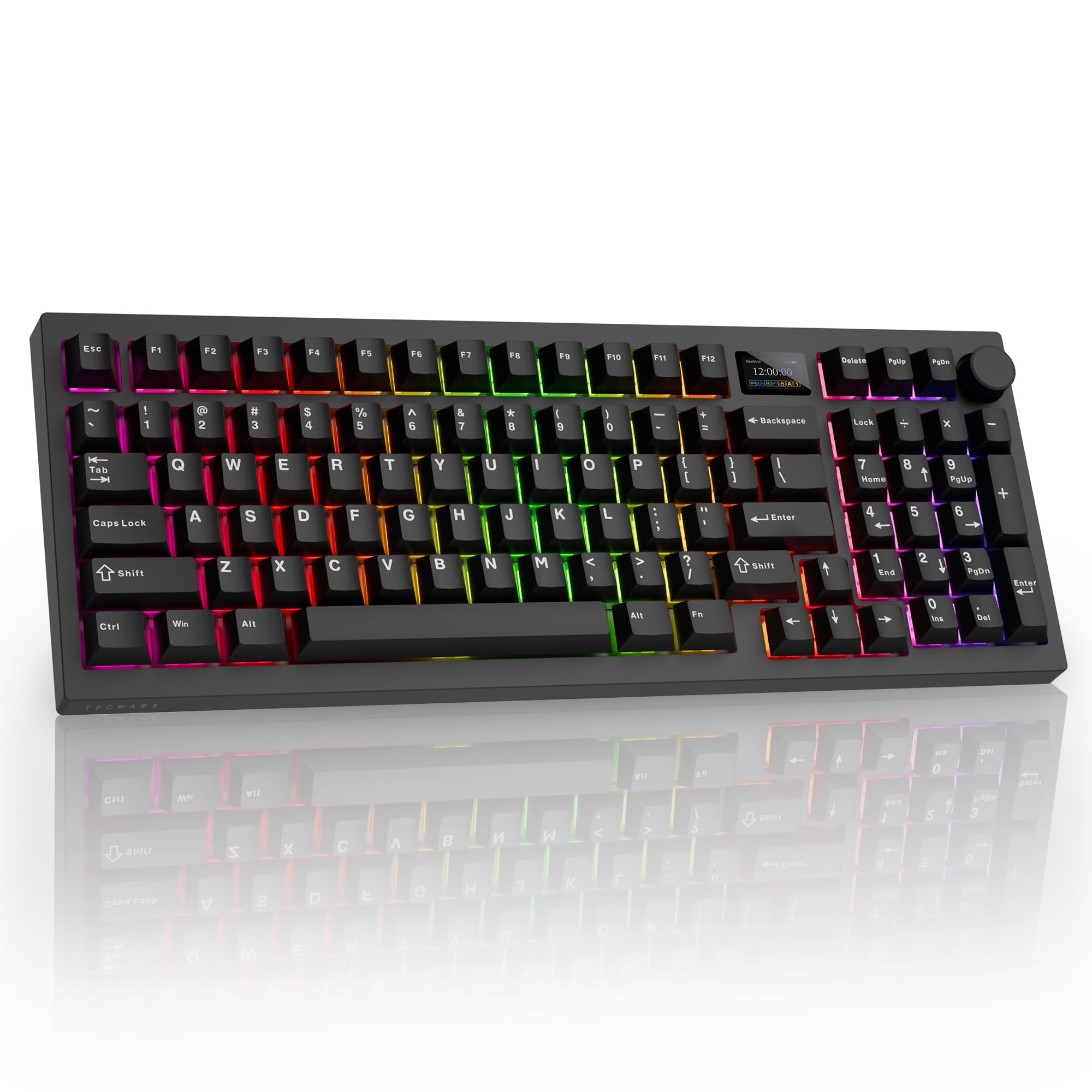 Photo 1 of TECWARE Spectre 96% RGB Mechanical Gaming Keyboard | Customizable LCD Screen | Tri-Mode Wireless with Knob | Gasket Mount | South Face 5-Pin Hot-Swappable Sockets | Black Candy Red Linear Switch