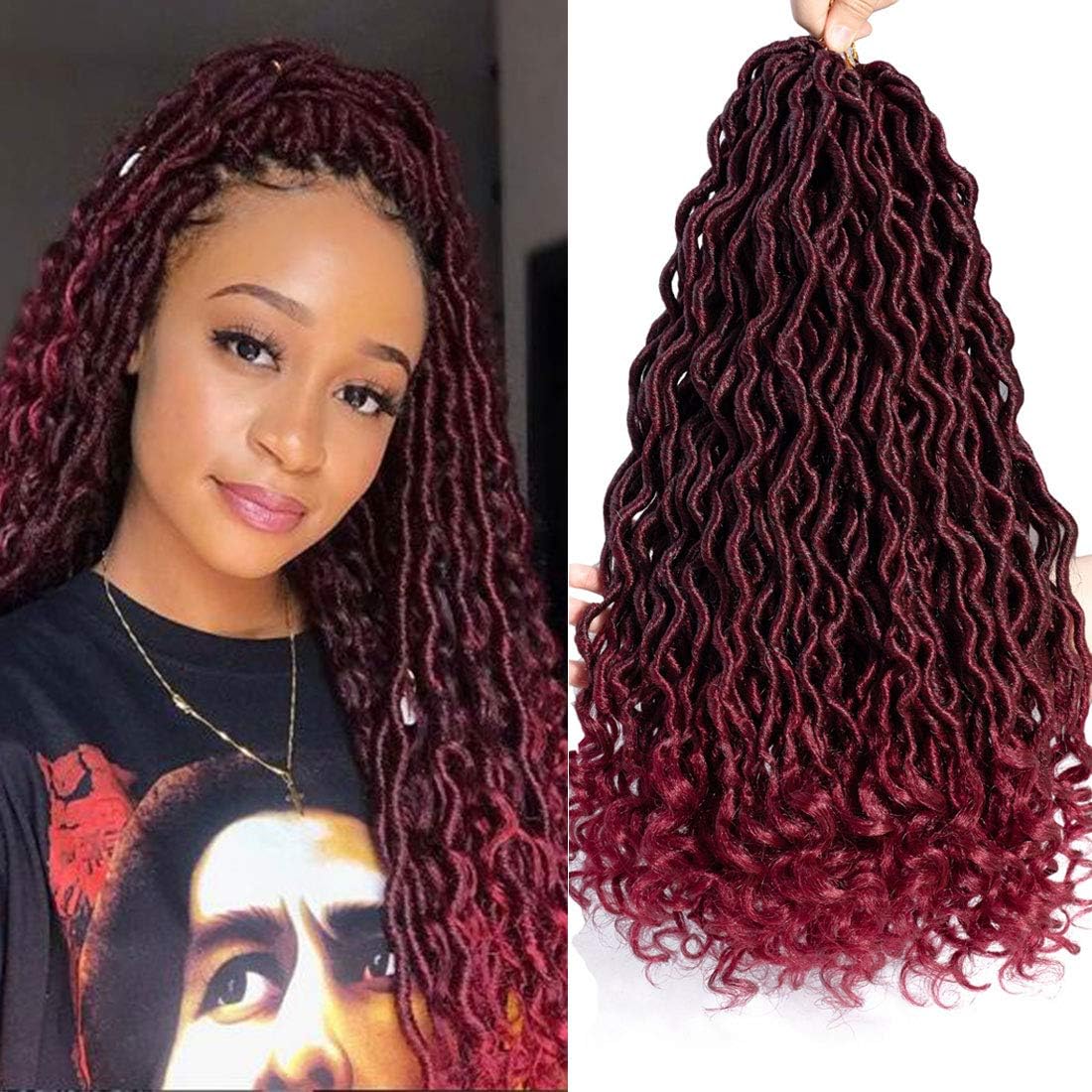 6 Packs/Lot Faux Locs Crochet Hair Braids 24 Roots/Pack Goddess Locs Faux Locs with Curly Ends Synthetic Braiding Hair Extension (1B/Bug)