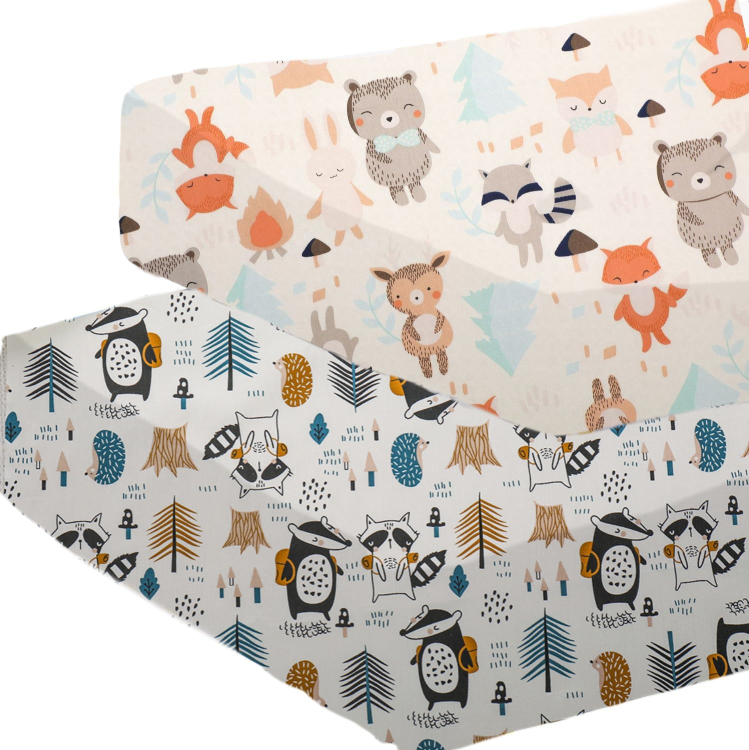 Cot Bed Fitted Sheets(140x70cm) 2 Pack, 100% Cotton Jersey Sheets for Standard Cot Mattress, Ultra Soft and Breathable Toddler & Baby Bed Sheets（Cute Animal）