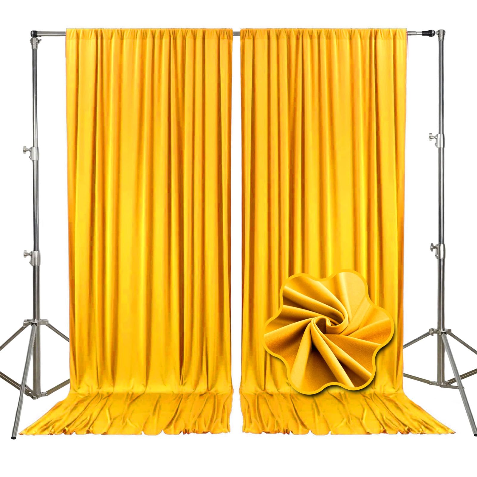 Photo 1 of 10ft x 10ft Gold Yellow Backdrop Curtains for Parties, Fabric Satin Background Curtain with Rod Pockets for Weddings, Birthday, Baby Shower, Photography, Graduation Party Backdrop Drapes, 2 Panels