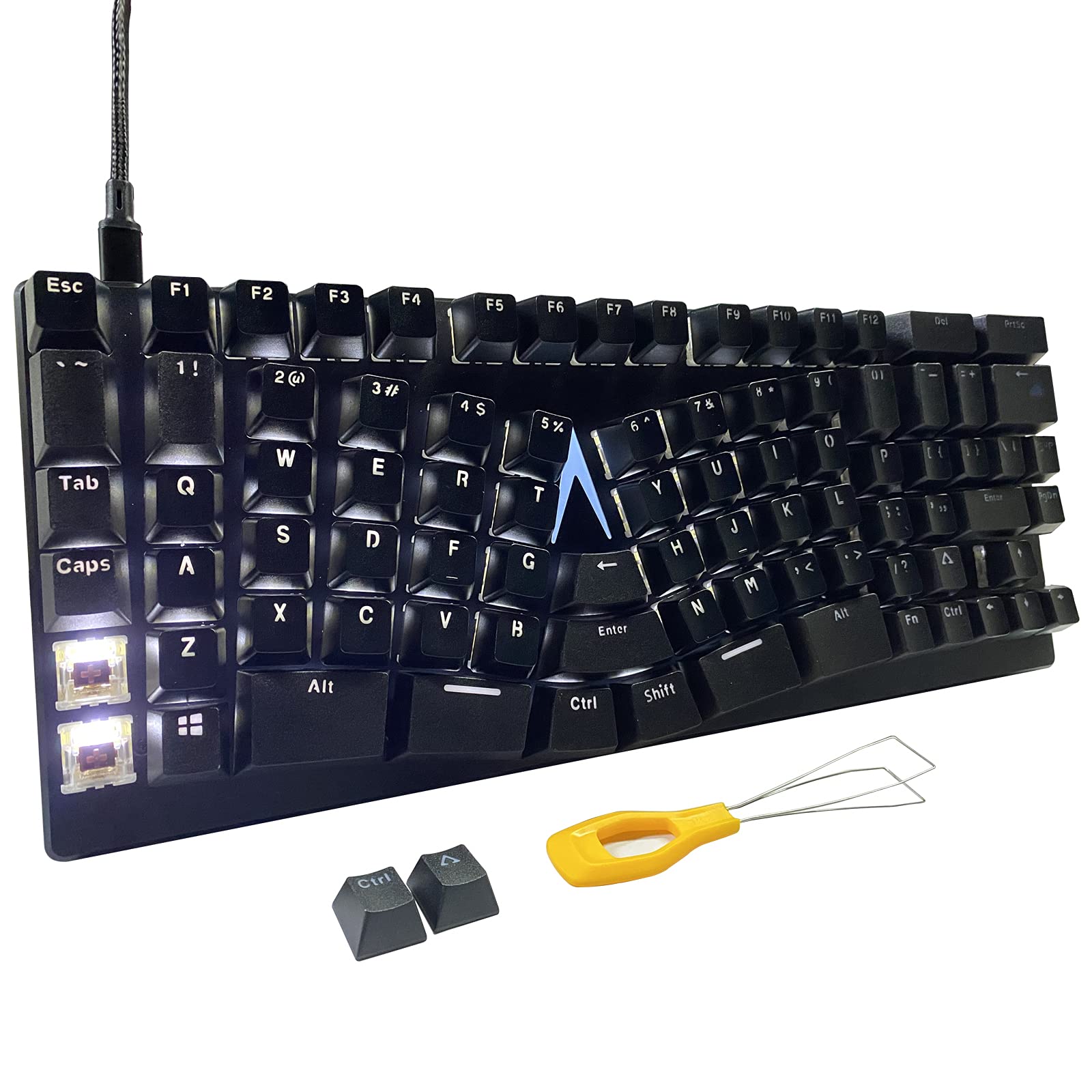 Maketheone Ergonomic Mechanical Keyboard, X-Bows Butterfly Layout Mech Keebs, USB-C Wired 80% Ergo KB with Hotkeys and White Backlit for Desktop Computer PC (Lite, Gateron Brown Switches)