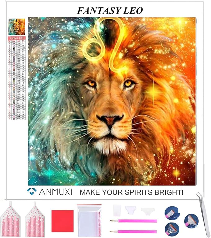 ANMUXI 5D Diamond Painting Kits Full Square Drills 30X30CM Leo Lion
