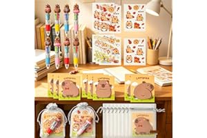 8pc Capybara Stationery Party Gift - Capybara Pattern Design, Ballpoint Ben with Sticky Notes, Stickers and Drawstring Bag Se