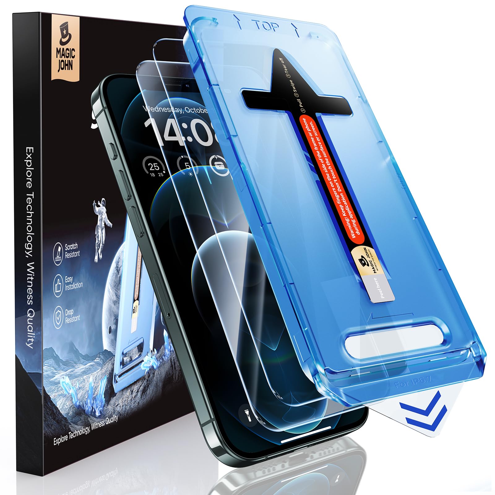 MAGIC JOHN 2 Pack for iPhone 12 Pro Max 6.7 inch Tempered Glass Screen Protector, Auto Dust-Elimination Installation, Bubble Free, HD Clear, Easy Installation