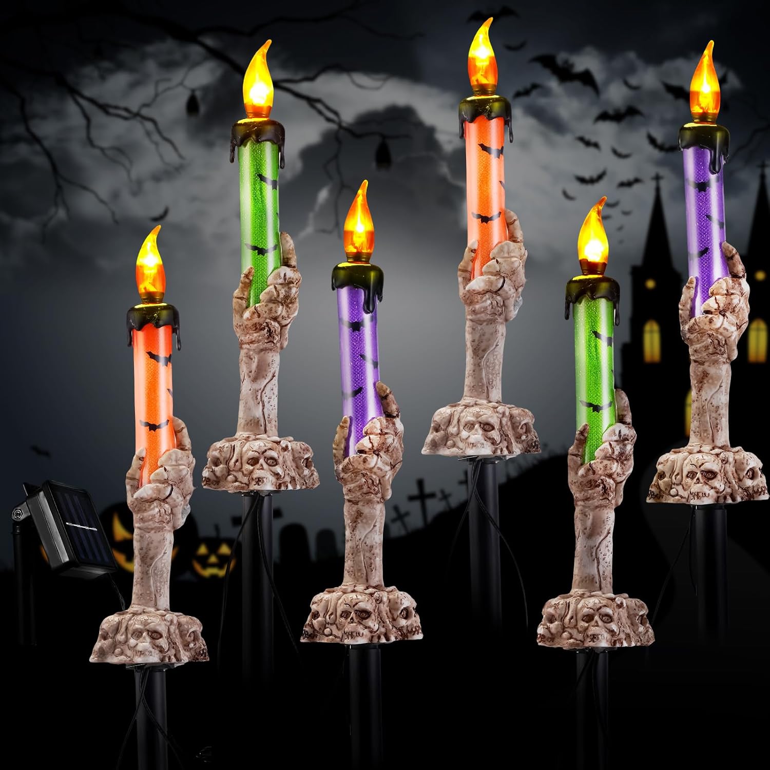 Decorative Garden Stakes - VIHOSE Halloween Outdoor Decorations Halloween Stake Light Solar Skeleton Waterproof Powered Light up Yard Stake Candle Ghosts Pumpkin Pathway Stake String Light for Garden(1 Set, Skeleton Hand)