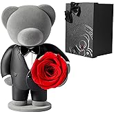 JoyFlower Preserved Flowers with Cute Teddy Bear in Suit, Unique Gentleman Bear Eternal Real Red Rose Romantic Gift with Elegant Gift Box for Girlfriend Wife Her in Valentines Birthday Anniversary