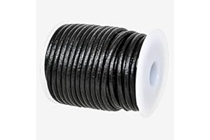 GENIQUE Real/Genuine Round Leather String Cord for Necklace, Bracelets, Jewellery, Braiding (3mm, Black)