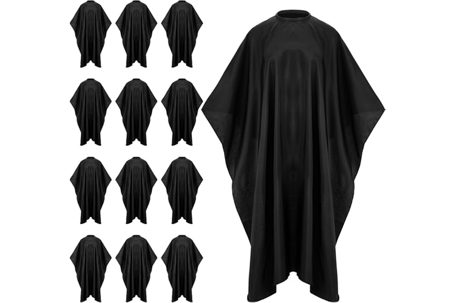 Barber Cape – 12pcs Waterproof Hair Cutting Cape with Snap Closure, Anti-Static Salon Apron for Women, Men, Kids – Professional & Home Use, Black