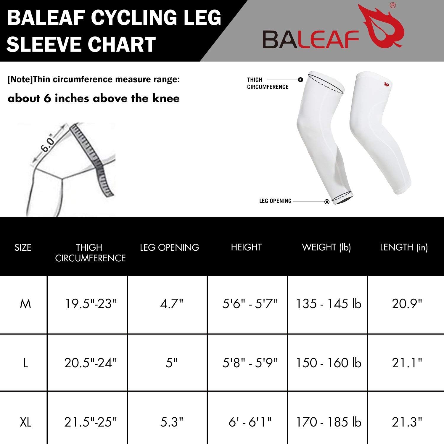 BALEAF Cycling Leg Warmer for Men Knee Full Sleeve Compression UV Protection: Clothing