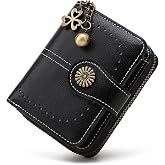 BVEOGMRO Small Wallet for Women Leather Bifold Compact RFID Blocking with Zipper Coin Pocket