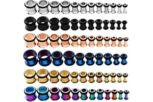 KUBOOZ 9pairs Stainless Steel Single Flared Ear Plugs Kit Tunnels Gauges Stretcher Piercings Mixed Size 14G-00G