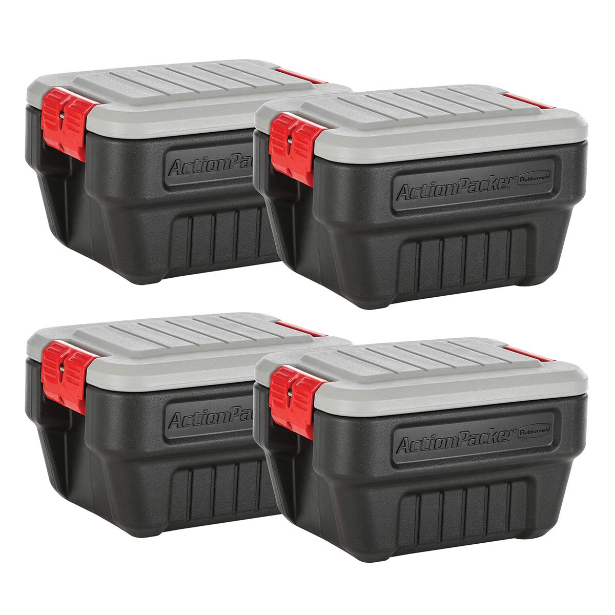 Photo 1 of Rubbermaid® ActionPacker®? 8 Gal Lockable Storage Box Pack of 4, Outdoor, Industrial, Rugged, Grey and Black