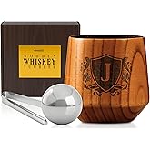 Onebttl Personalized Charred Wooden Whiskey Glasses for Men, Custom Bourbon Drinking Glass, Unique Birthday, Christmas Gifts for Him, Dad, Husband, J