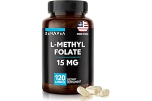 ZENAVEA L-Methylfolate 15mg - L Methyl Folate Supplement, 5-MTHF for Folic Acid Deficiency - Max Absorption and Potency - l-methylfolate 15 mg - Methyl folate 15 mg - 120 Vegan Capsules, Non-GMO Gluten Free