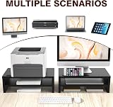 RFIVER Wood Monitor Stand Riser Desk Riser with Phone Holder 2 Tiers Black view 3