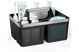 BYUNER Black Shower Caddy Portable: Plastic Bathroom Caddy Organizer with Handle and Holes, Cleaning Caddy, Hard Shower Basket Storage Tote for Toiletry, College Dorm Room Essentials for Men