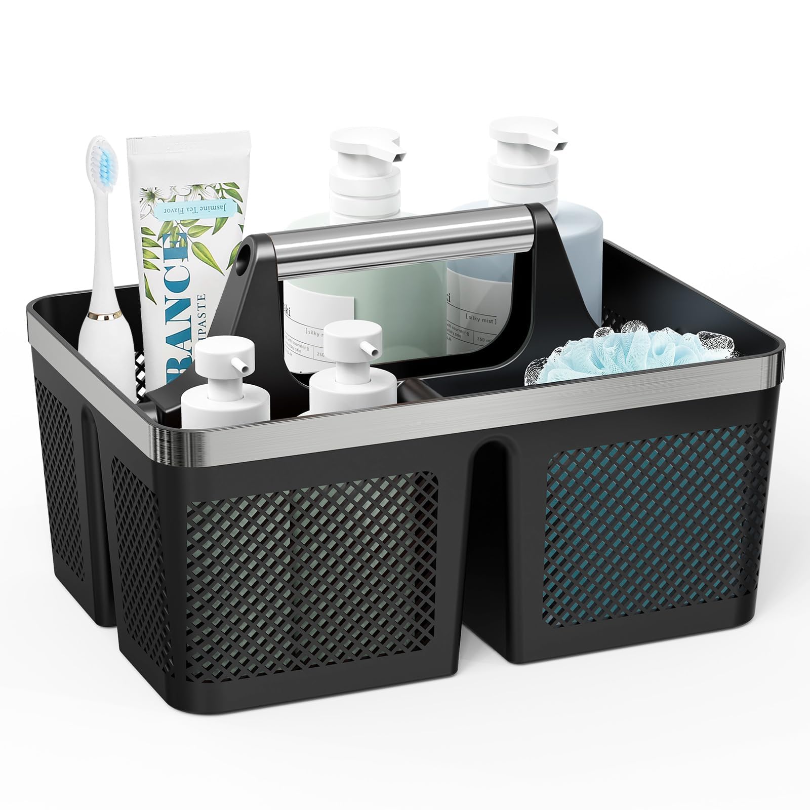 Photo 1 of BYUNER Black Shower Caddy Portable: Plastic Bathroom Caddy Organizer with Handle and Holes, Cleaning Caddy, Hard Shower Basket Storage Tote for Toiletry, College Dorm Room Essentials for Men