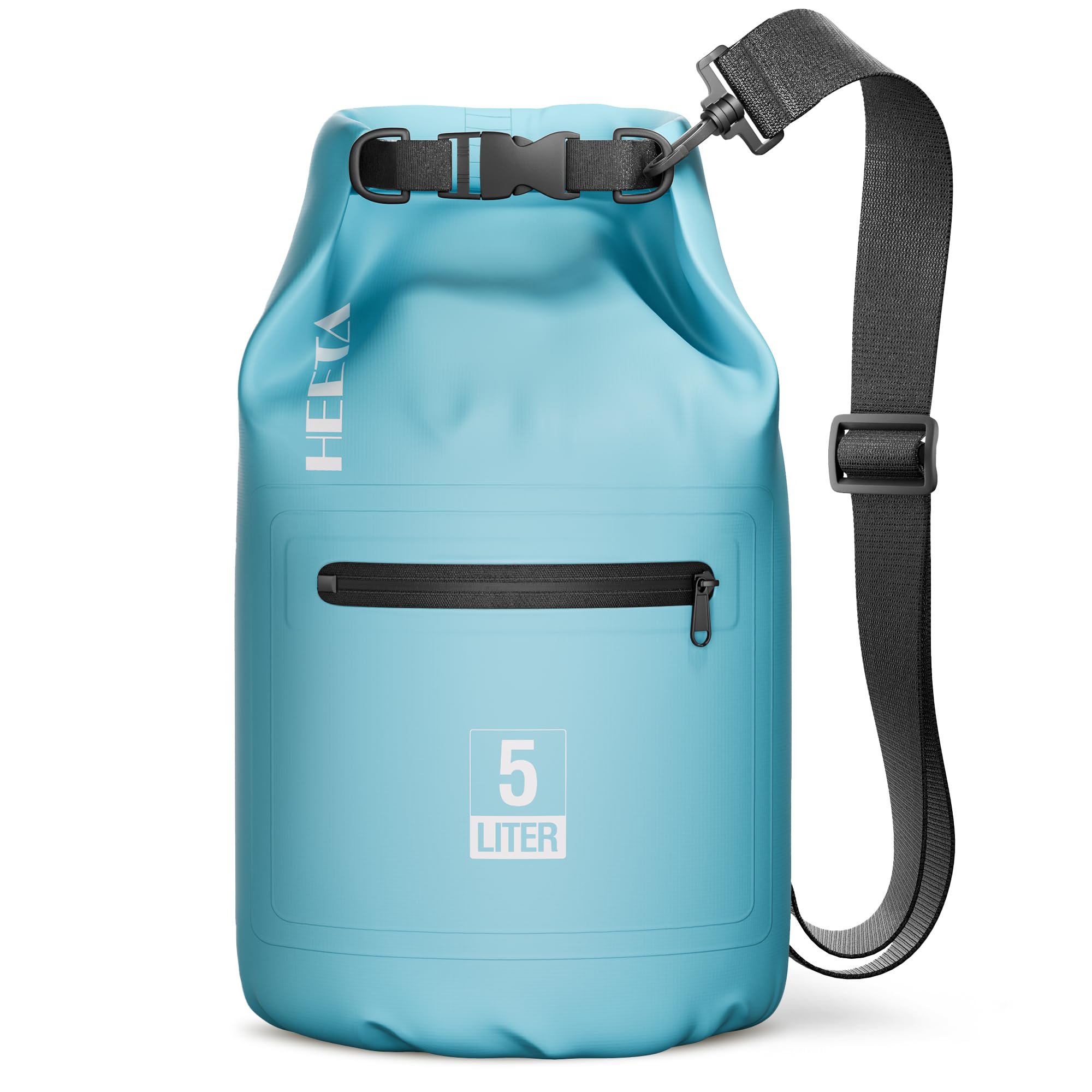 Photo 1 of HEETA Waterproof Dry Bag with Front Zippered Pocket for Women Men, 5L/10L/20L/30L/40L Roll Top Lightweight Dry Storage Bag Backpack for Travel, Kayaking, Boating, Rafting, Camping, Beach (Blue, 5L)