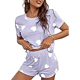 Hilinker Womens Cute Graphic 2 Piece Pajamas Short Sleeve Top with Shorts Comfy Loung Set