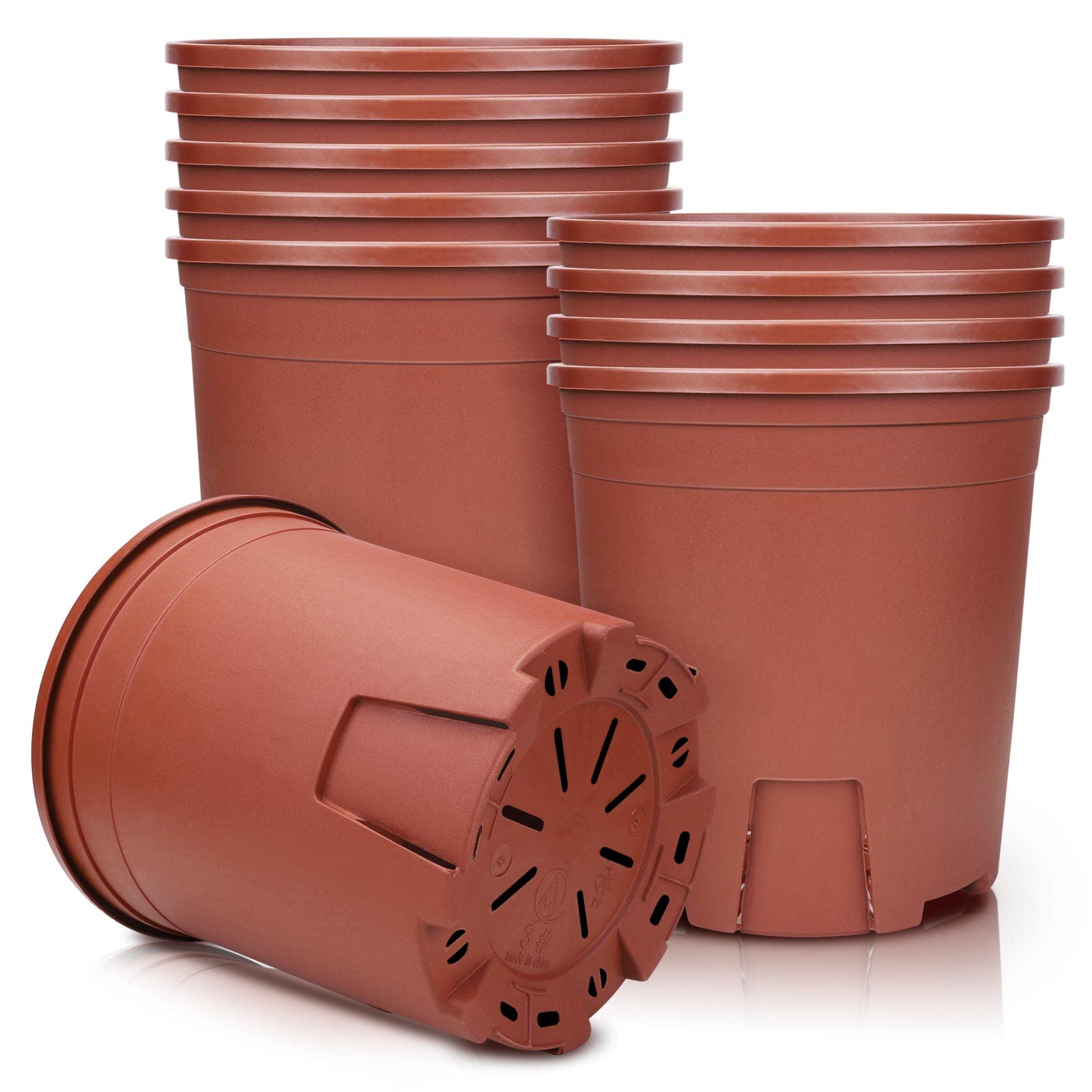 Muzihra 11CM Plastic Plant Pot Set of 5, Root-Control Nursery Seedling Planter Decorative Garden Flower Pot Container Green for Indoor Outdoor Bonsai Plants, Aloe, Herb, Orchid and More - Red