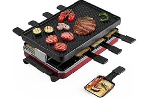 Swissmar KF-77046 8-Person Raclette with Reversible Cast Iron Grill Plate (Red)