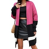 Aetosophis Women's Cable Color Block Knit Cardigan Sweaters Casual Open Front Loose Outerwear Coats with Pockets