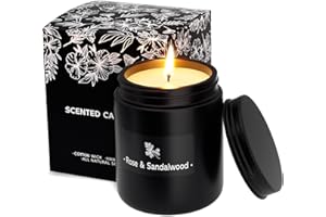 TranquilBliss Rose & Sandalwood Black Scented Candles for Men - 7.6oz Soy Wax Candle for Home Scented - Men Candle Gifts, Father's Day, Christmas Gift for Husband, Boyfriend, Father