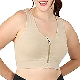 Coobie Women's Front Zipper Sports Bra Wireless Post-Surgery Bra,Light Nude,X-Large