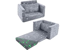 MeMoreCool Kids Couch Fold Out, Flip Out Kids Sofa Chair, Foldable Toddler Couch for Girls Boys, Children Convertible Sofa to Lounger Pull Out Kids Couch for Playroom, Folding Toddler Sofa