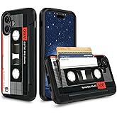 CGFGHHUY for iPhone 16 Case for i Phone 16 Wallet Case with Card Holder Hybrid Dual Layer Soft Silicone Hard PC Hidden IDs Credit Card Flip Cover for iPhone 16 6.1 inch 2024 - Audio Cassette Tape