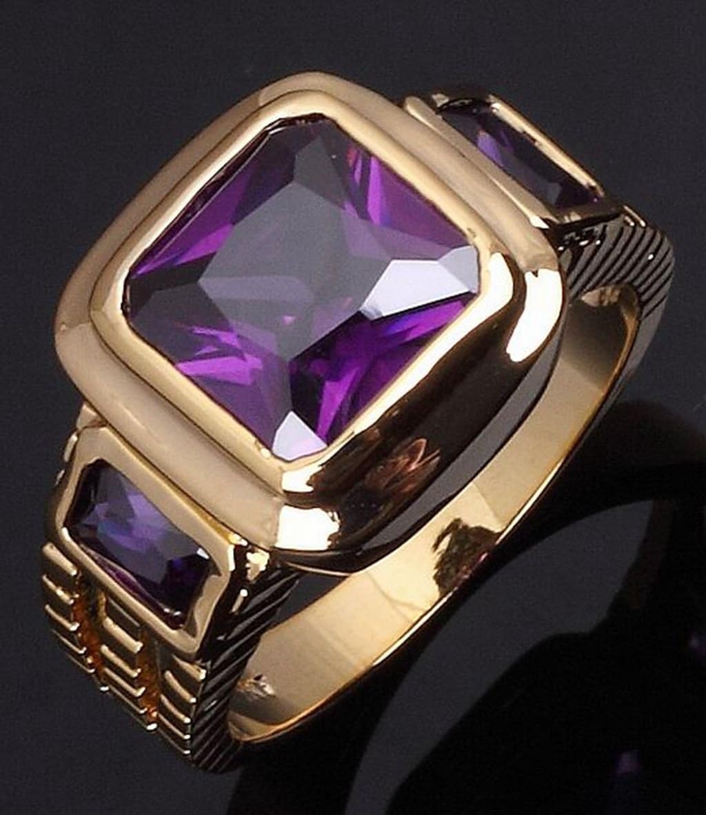 Ravewan Shop Amethyst 18K Gold Filled Halo Size 8,9,10,11,12 Band Man's Engagement Rings Gift (10)