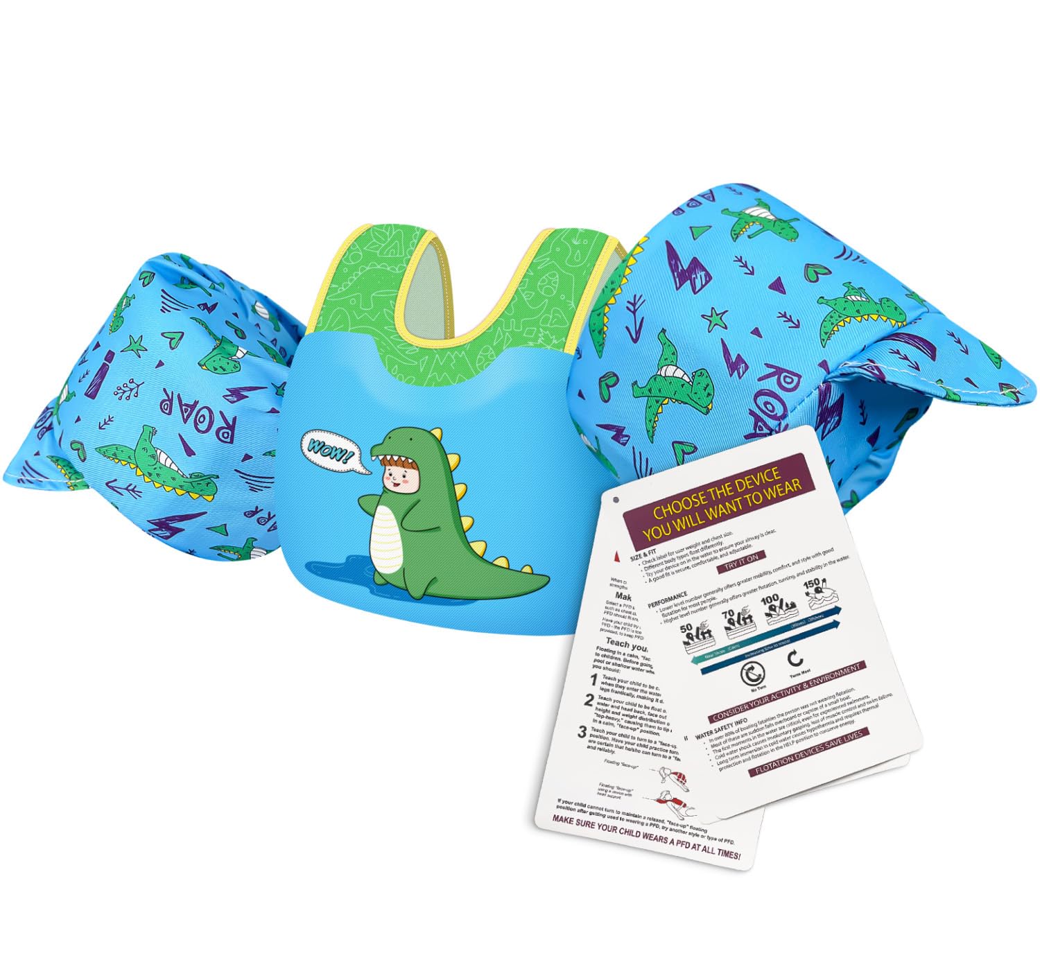 Photo 1 of BLUEMARS Toddler Floaties for Kids 30-50 Pounds, Kids Swim Vest with Shoulder Harness Arm Water Wings for 1,2,3,4,5,6,7 Years Old Children Boys and Girls,Dinosaur