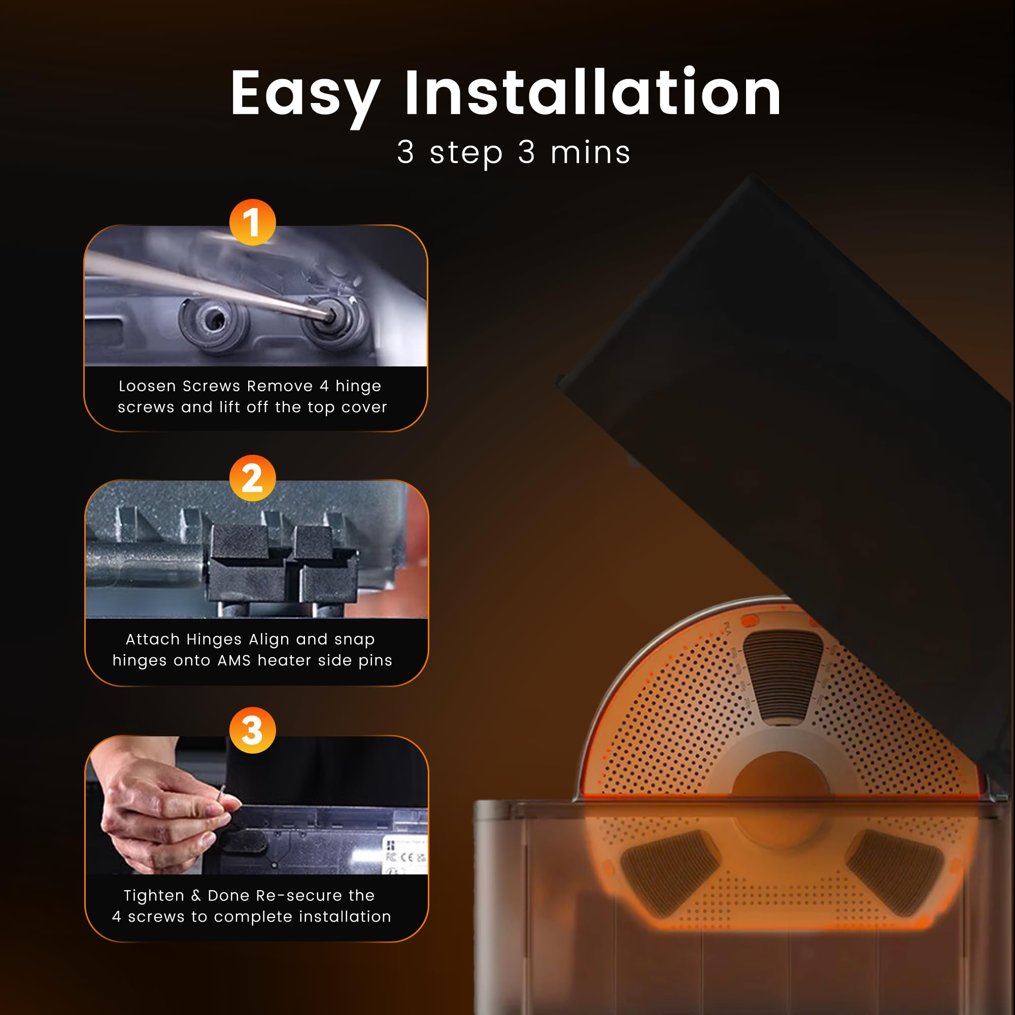 SUNLU AMS Heater für Bambu Lab AMS 1. Gen, Filamenttrockner-Upgrade für 4 Spulen, Drucken & Trocknen gleichzeitig, Smart RH-Steuerung, schnelle Erwärmung bis 70 °C in 20 Min 7