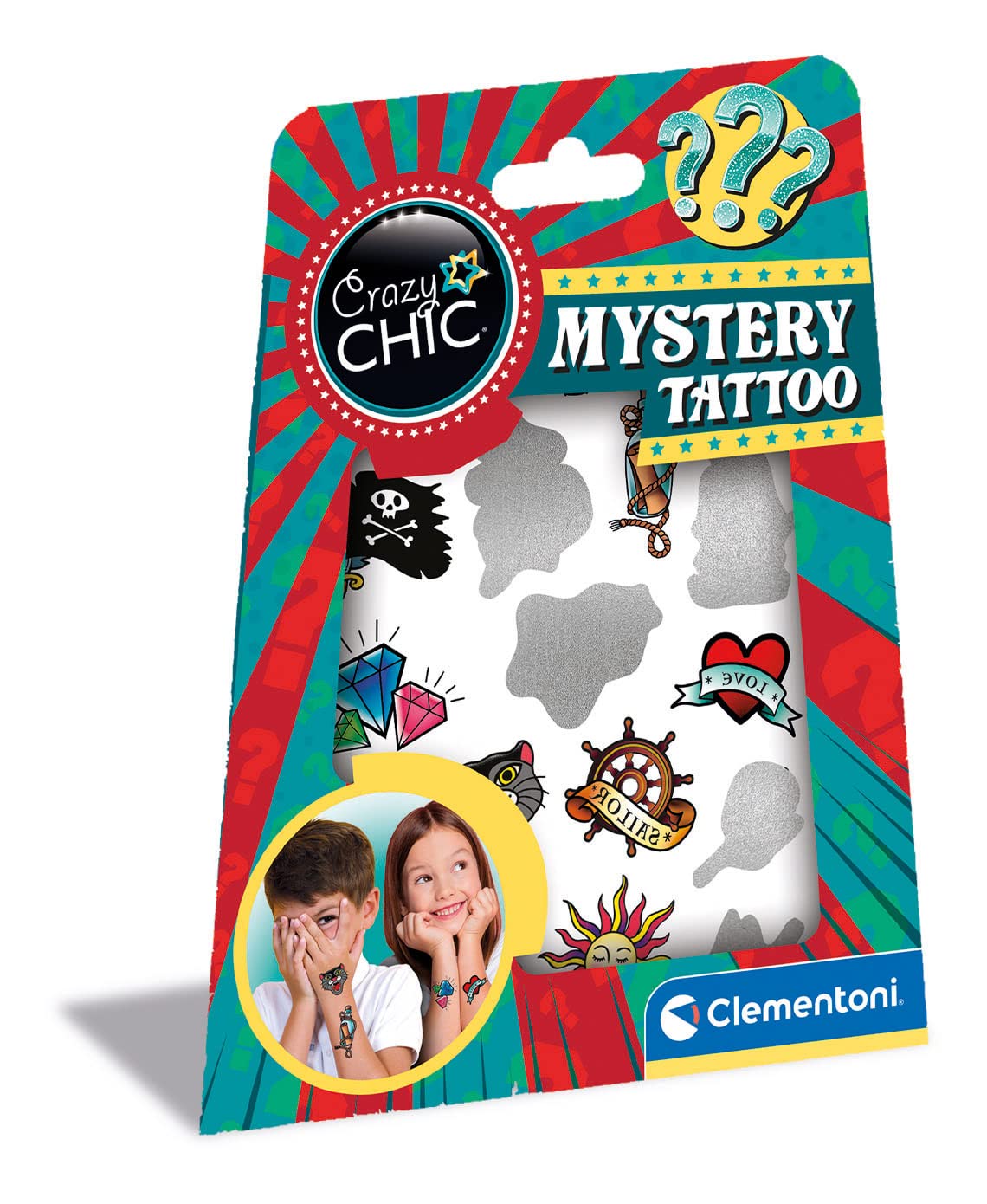 Clementoni - 18686 - Crazy Chic - Mystery Tattoo - Temporary Tattoos For Kids, Tattoo Kit For Kids