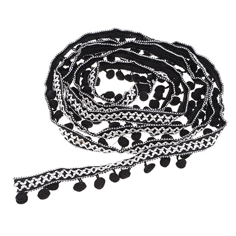B Baosity 3 Yards 32mm Bommelborte Pomponborte Pompomband Bommelband Ball Lace Spitze Quaste Trim Band acquardband - Schwarz,