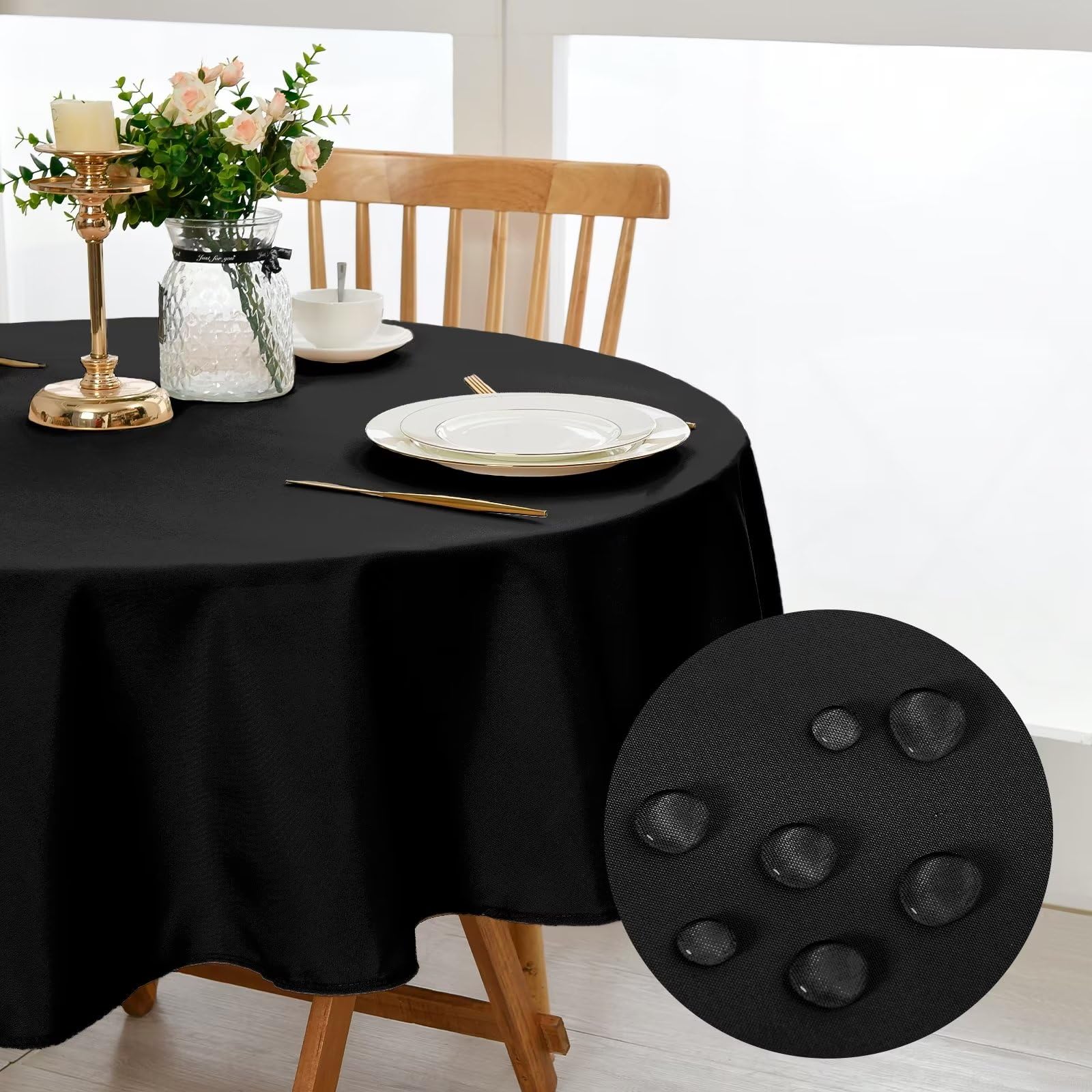 DWCN Halloween Round Tablecloth Wipe Clean Water Resistant Table cloth Wipeable Tablecloths Black Table Cloth Round 120cm Diameter