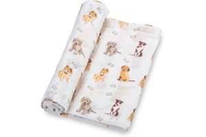 LollyBanks Baby Blanket, 100% Cotton Muslin Swaddle Blankets for Boys and Girls, Large 47 x 47 Inches Infant Receiving Blankets, Soft and Breathable Newborn Blanket, Registry (Puppies Print)
