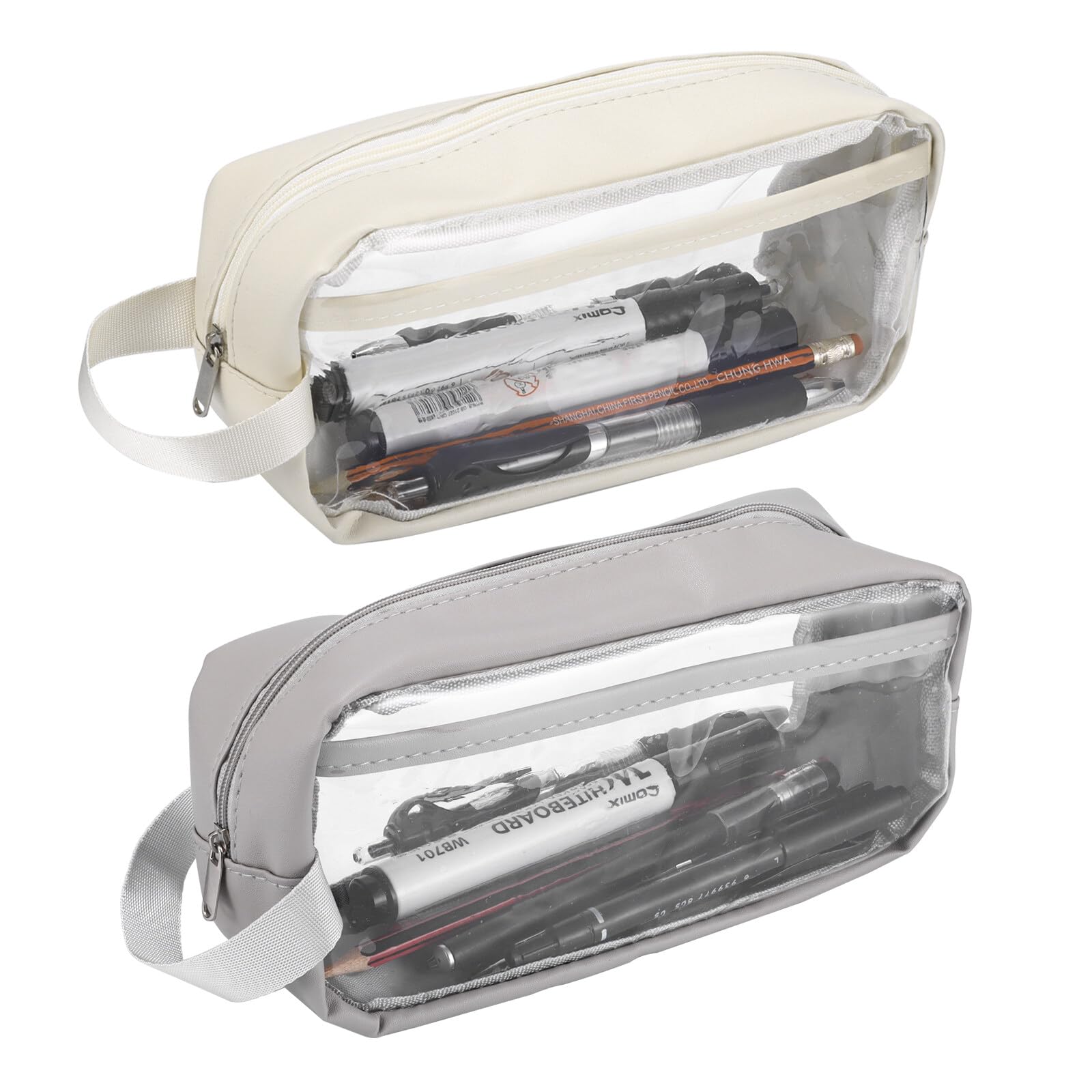 XiangSKY Clear Pencil Case 2Pcs Waterproof PVC Pencil Case Zippered Versatile Storage for Stationery, Toiletries, Makeup, Travel & Office Supplies