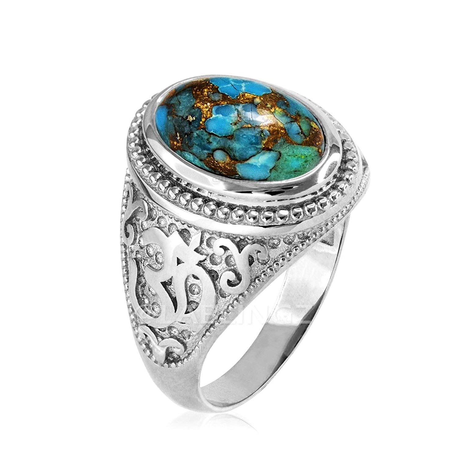 Hindu Jewelry by LABLINGZ Sterling Silver Om (Aum) Blue Copper Turquoise Yoga Ring