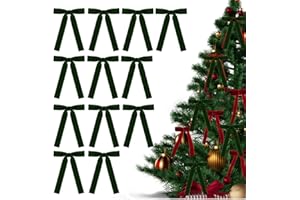 12Pcs Velvet Ribbon Bows for Christmas Tree, Vintage Christmas Ornaments Christmas Tree Bows, Rustic Velvet Bow for Door Garl