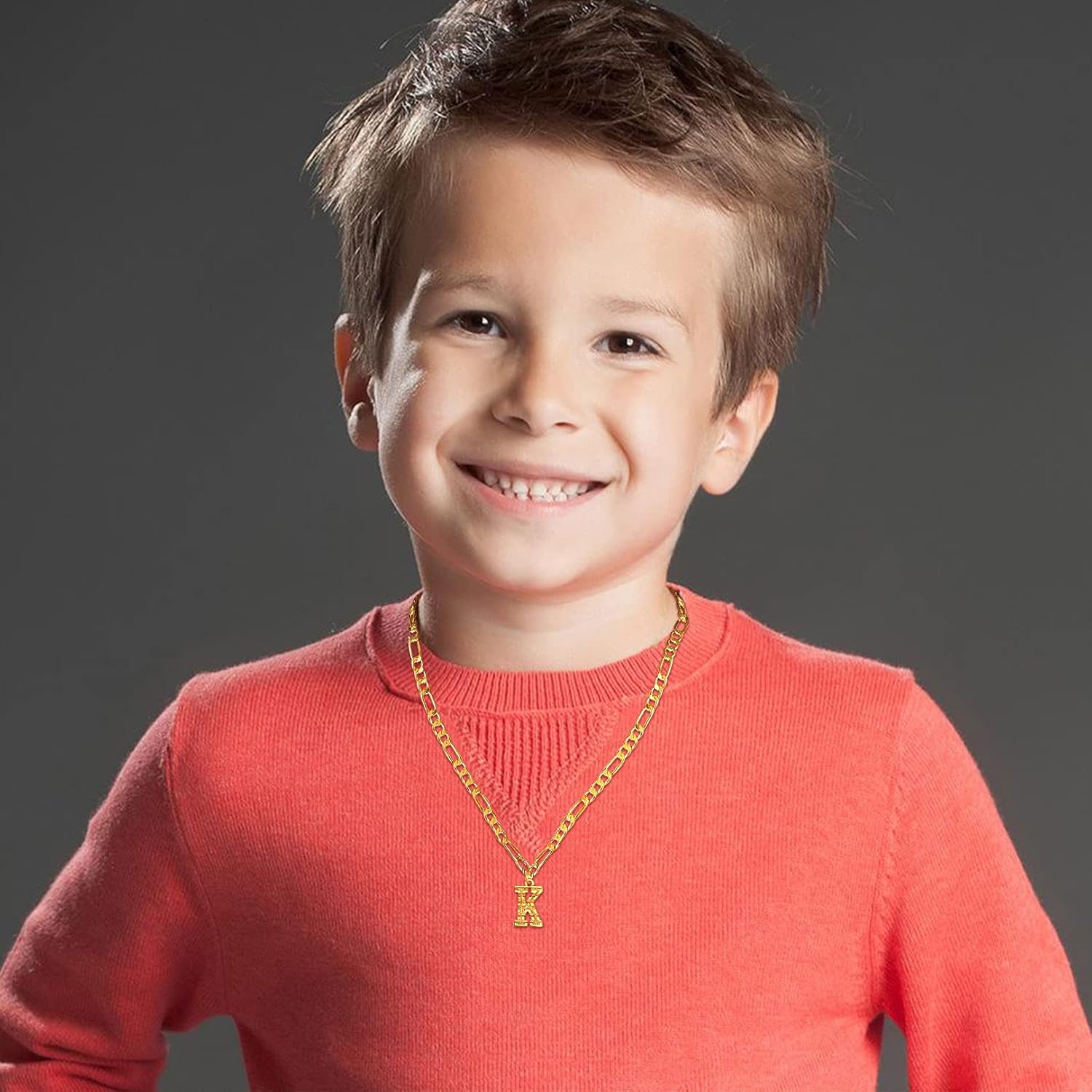 FOCALOOK 18K Gold Plated Small Initial Letter Necklaces 18 Inch Figaro Chain for Teen Boys Girls(T): Jewelry